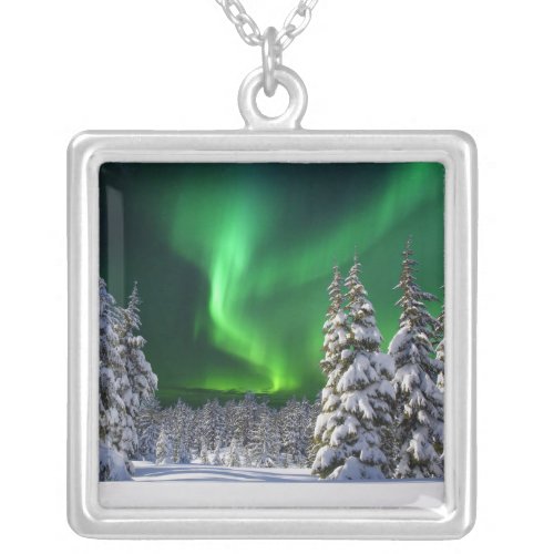 Northern lights during winter silver plated necklace