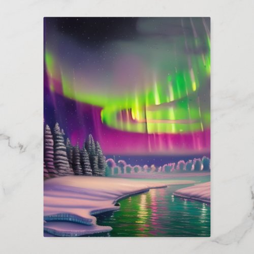 Northern Lights Foil Holiday Postcard