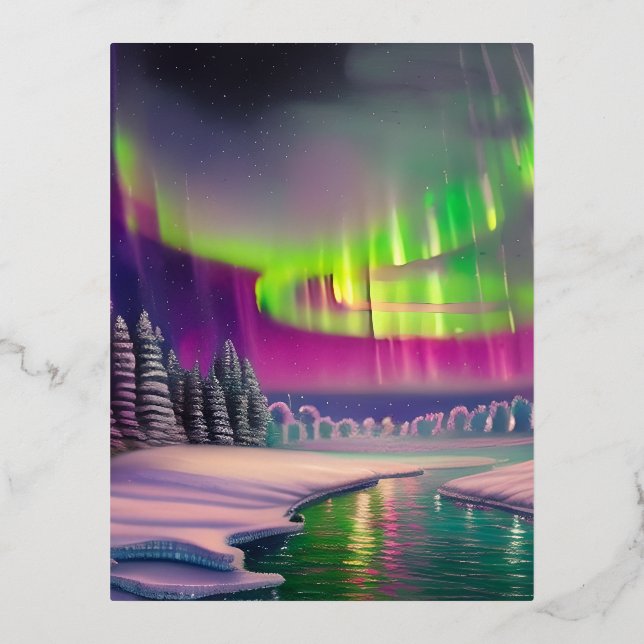 Northern Lights Foil Holiday Postcard (Front)