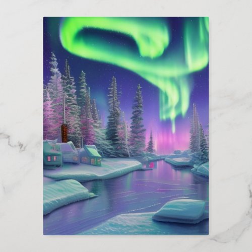 Northern Lights Foil Holiday Postcard