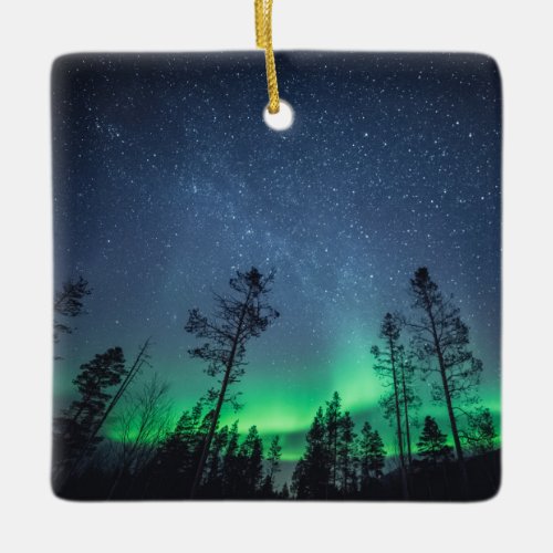 Northern Lights Forest Ceramic Ornament