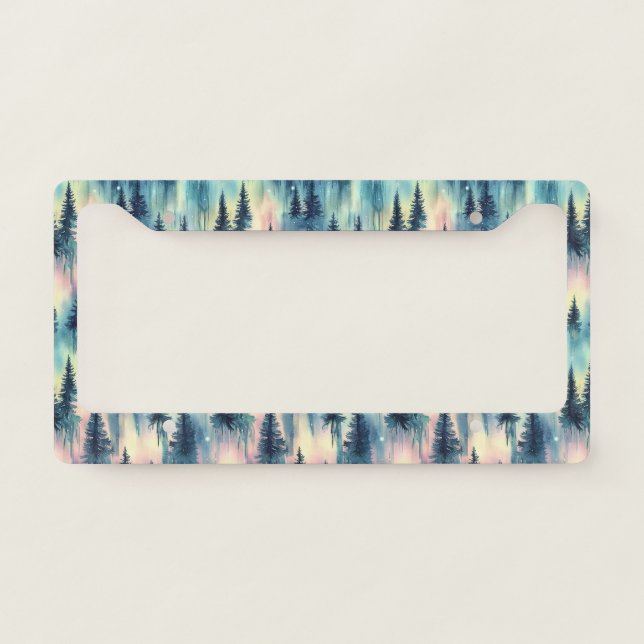 Northern Lights Forest Pattern License Plate Frame (Front)