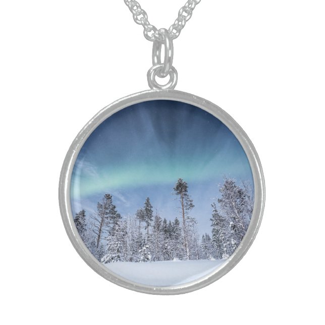 Northern Lights Forest Sterling Silver Necklace (Front)