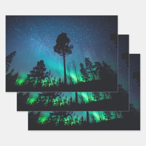 Northern Lights Forest Wrapping Paper Sheets