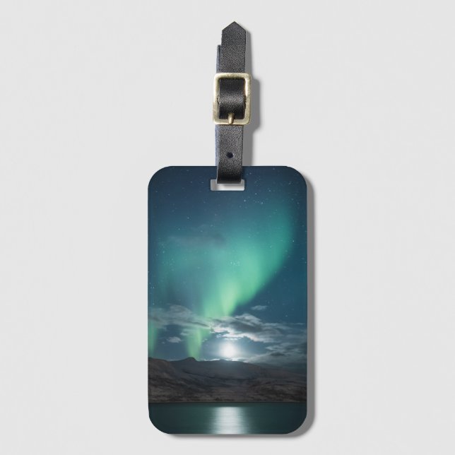Northern Lights Full Moon Luggage Tag (Front Vertical)