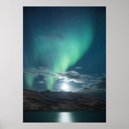 Northern Lights Full Moon Poster