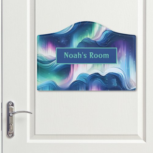 Northern Lights Galaxy Star Kids Room Nursery Blue Door Sign