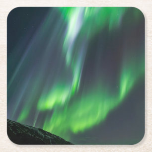 Northern Lights Glowing North Iceland Square Paper Coaster