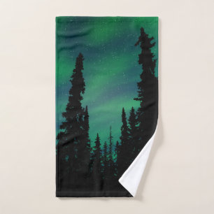 Northern Lights Green Night Sky Forest Bath Towel Set
