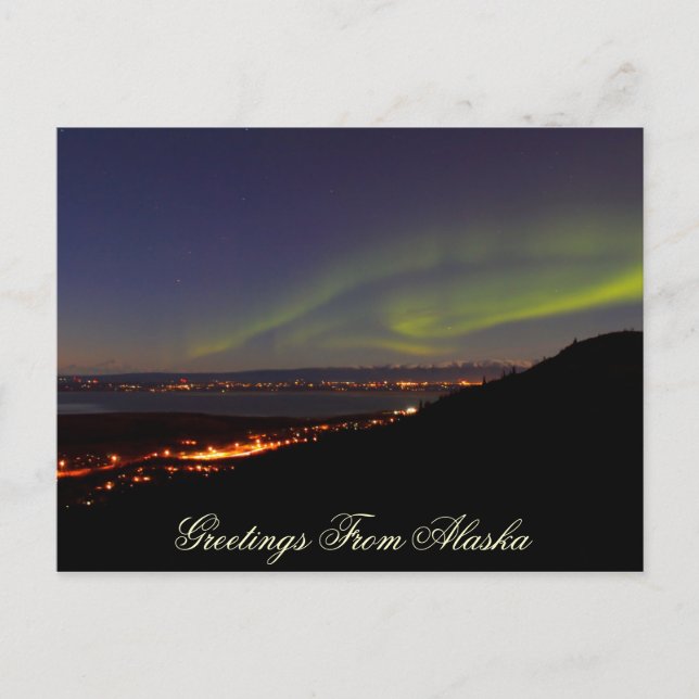 Northern Lights Greeting From Alaska Postcard (Front)