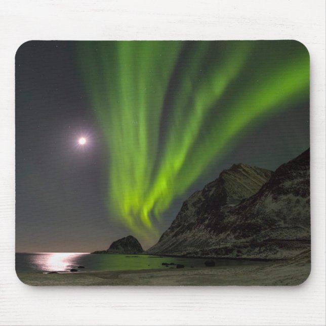Northern LightS | Haukland Beach Island Norway Mouse Pad (Front)