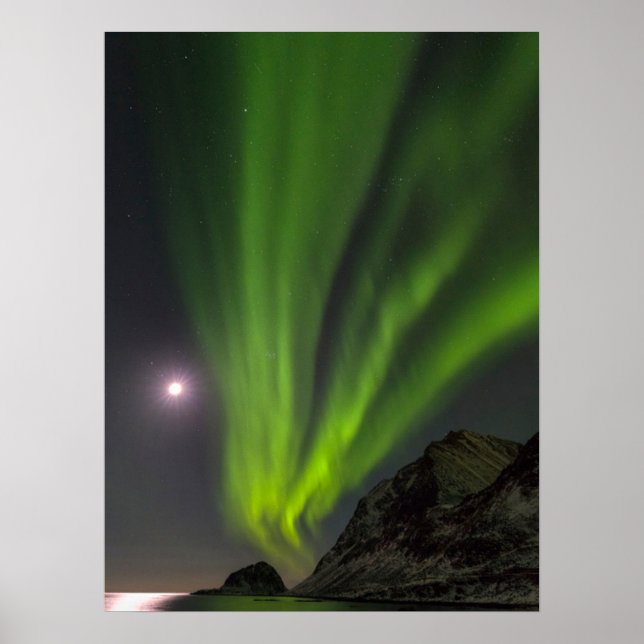 Northern LightS | Haukland Beach Island Norway Poster (Front)