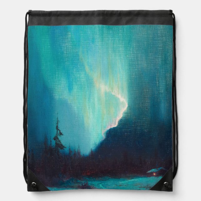 Northern Lights, Juneau, Alaska by Sydney Laurence Drawstring Bag (Front)