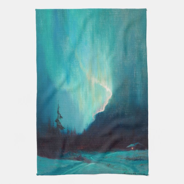 Northern Lights, Juneau, Alaska by Sydney Laurence Kitchen Towel (Vertical)