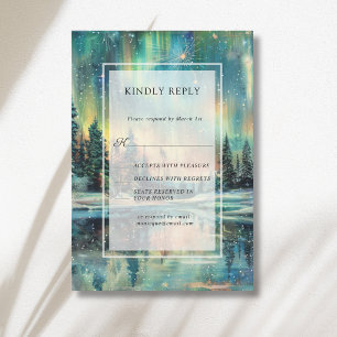 Northern Lights Lake Forest Night Sky Wedding RSVP Card