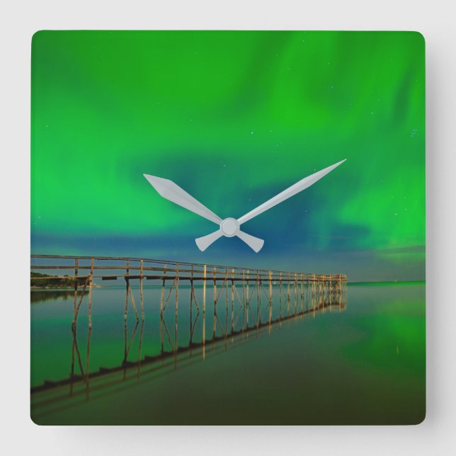 Northern Lights | Lake Winnipeg Canada, Manitoba Square Wall Clock (Front)
