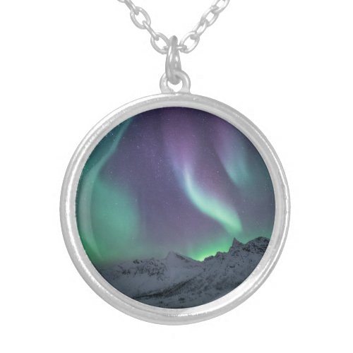 Northern Lights Landscape Photo Silver Plated Necklace