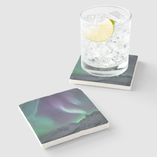 Northern Lights Landscape Photo Stone Coaster (Side)