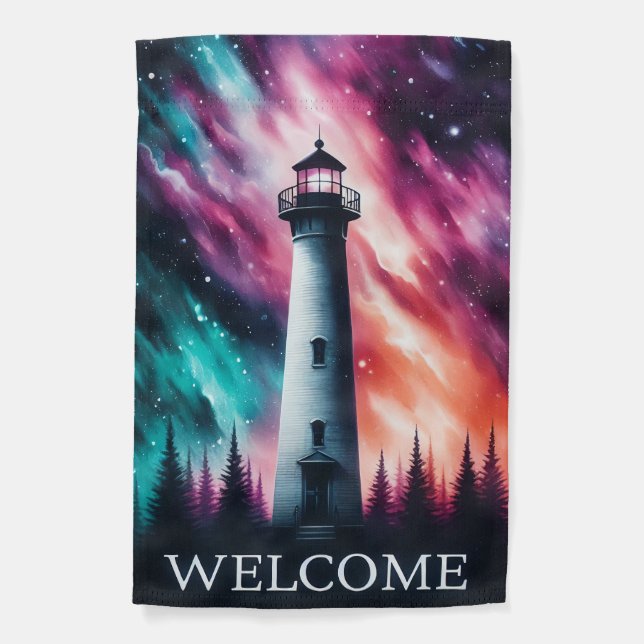 Northern Lights Lighthouse Welcome Garden Flag (Front)