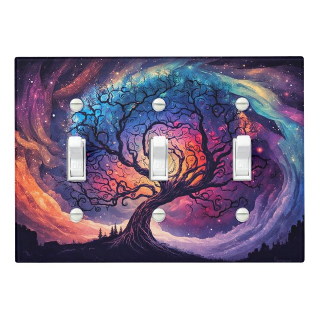 Northern Lights Lit Sky Illustration Light Switch Cover (In Situ)