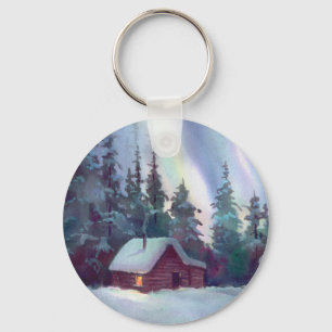 NORTHERN LIGHTS & LOG CABIN KEYCHAIN