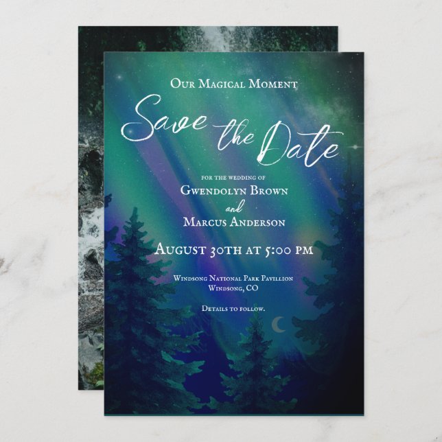 Northern Lights Magical Moment Save the Date Photo (Front/Back)