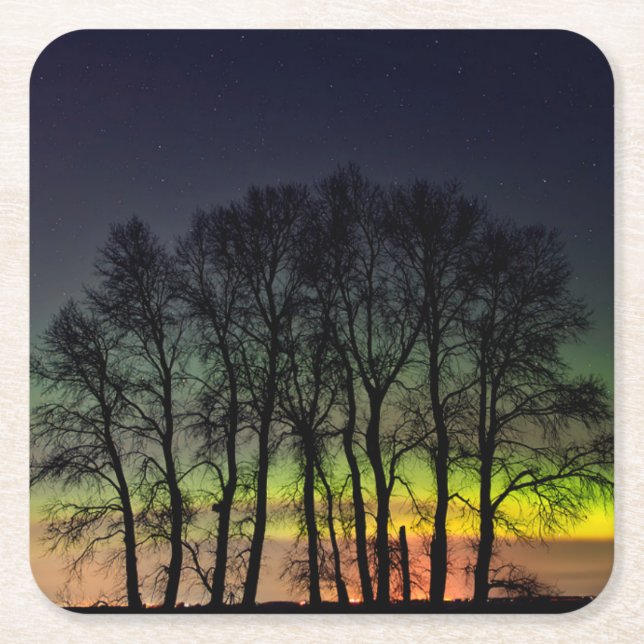 Northern Lights | Manitoba Canada Grande Pointe Square Paper Coaster (Front)