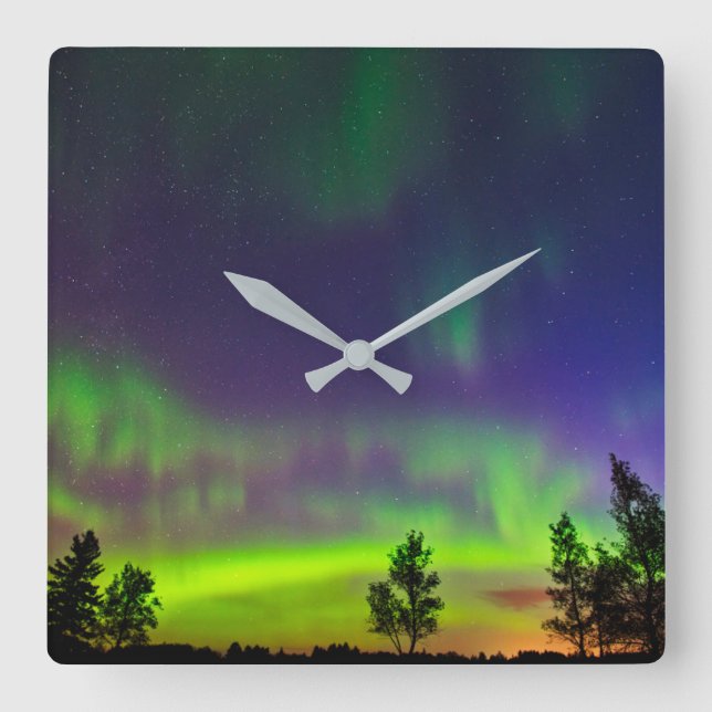 Northern Lights | Manitoba Canada Square Wall Clock (Front)