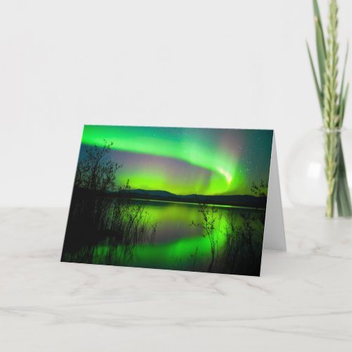 Northern lights mirrored on lake card