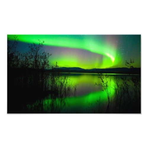 Northern lights mirrored on lake photo print