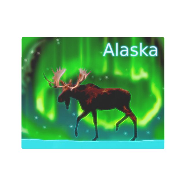 Northern Lights Moose - Alaska Metal Print (Front)