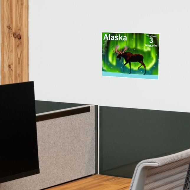 Northern Lights Moose - Alaska Postage Wall Decal (Office 2)