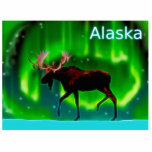 Northern Lights Moose - Alaska Statuette<br><div class="desc">An ever so slightly stylized image of a moose silhouetted against the Northern Lights. Text reading "Alaska" appears in glowing blue and white.</div>