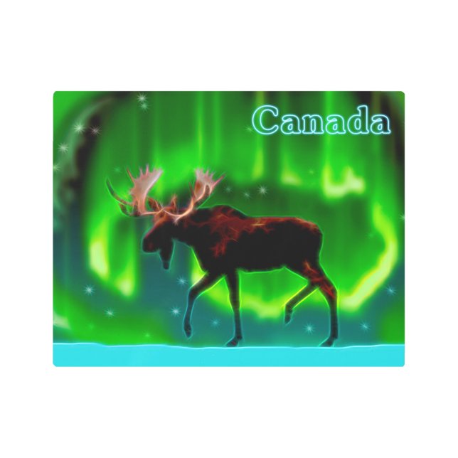 Northern Lights Moose - Canada Metal Print (Front)