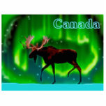 Northern Lights Moose - Canada Statuette<br><div class="desc">An ever so slightly stylized image of a moose silhouetted against the Northern Lights. Text reading "Canada" appears in glowing blue and white.</div>