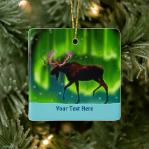 Northern Lights Moose Ceramic Ornament