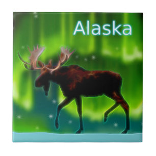 Northern Lights Moose Ceramic Tile