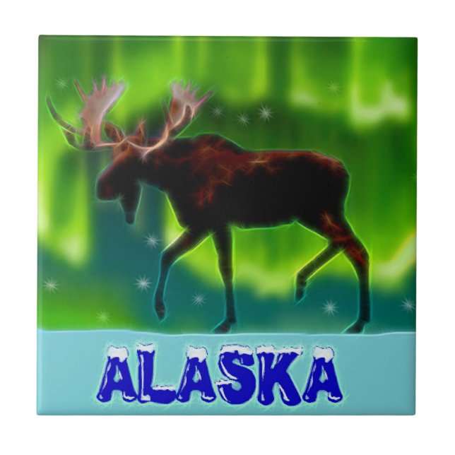Northern Lights Moose Ceramic Tile (Front)