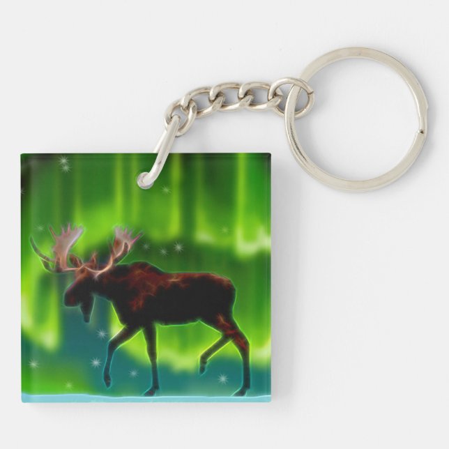 Northern Lights Moose Keychain (Back)