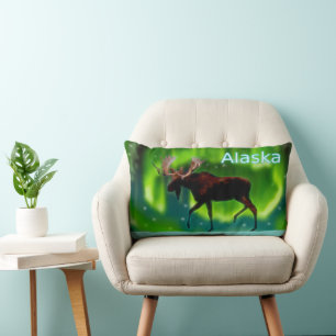 Northern Lights Moose Lumbar Pillow