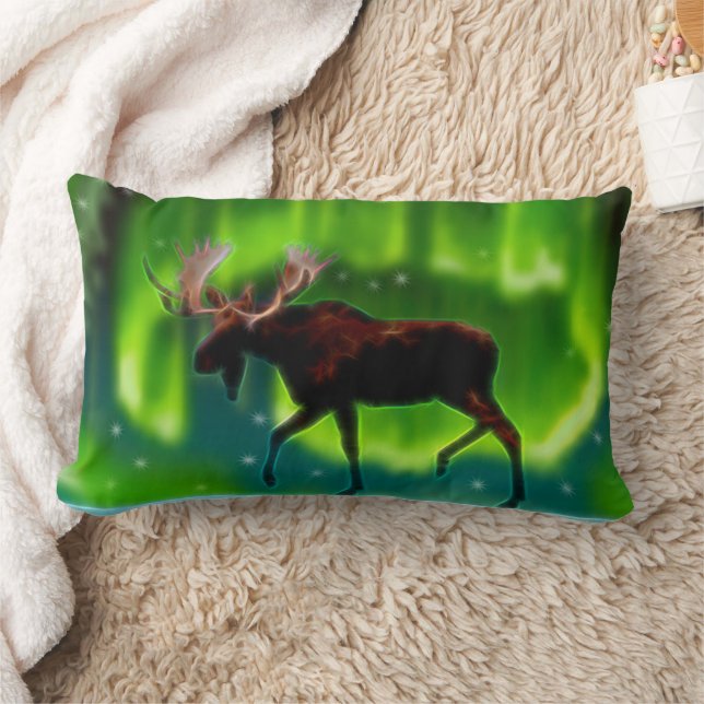 Northern Lights Moose Lumbar Pillow (Blanket)