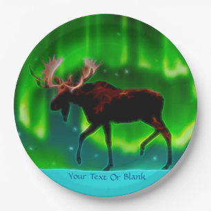 Northern Lights Moose Paper Plates