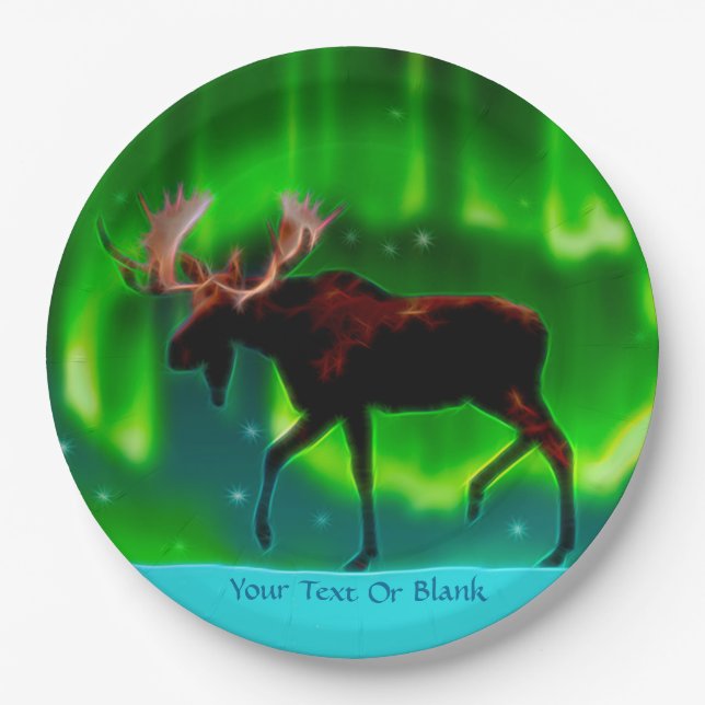 Northern Lights Moose Paper Plates (Front)