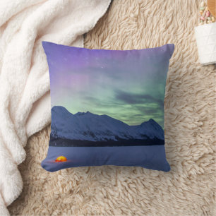 Northern Lights Moose Pass   Kenai Peninsula Throw Pillow