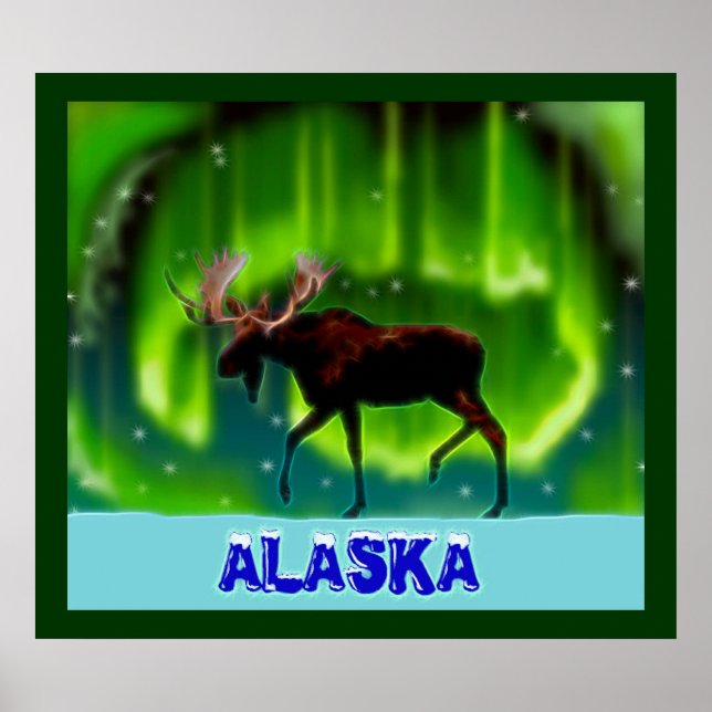 Northern Lights Moose Poster (Front)