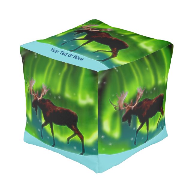 Northern Lights Moose Pouf (Angled Front)