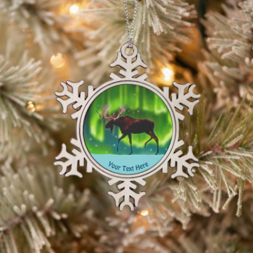 Northern Lights Moose Snowflake Pewter Christmas Ornament