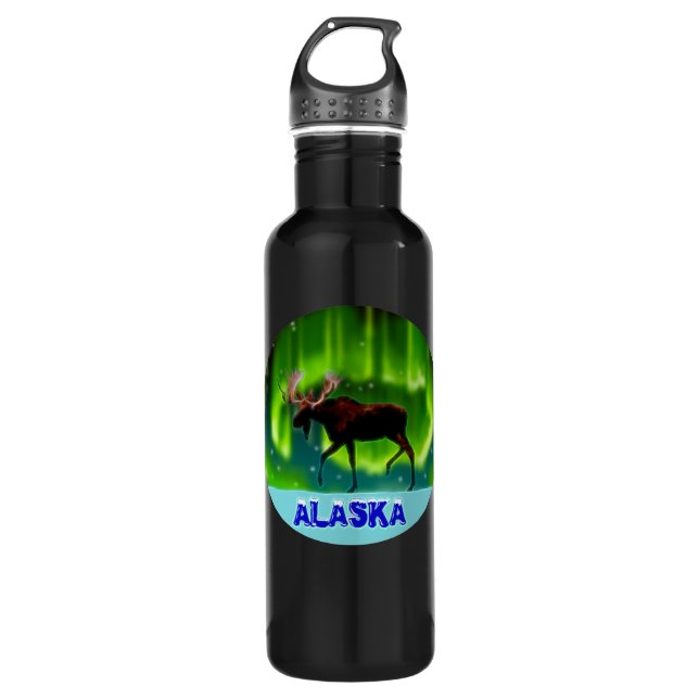 Northern Lights Moose Stainless Steel Water Bottle (Front)