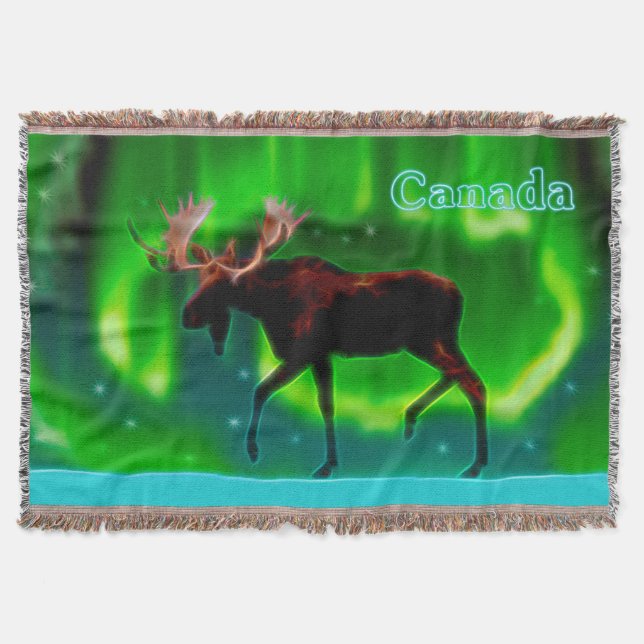 Northern Lights Moose Throw Blanket (Front)