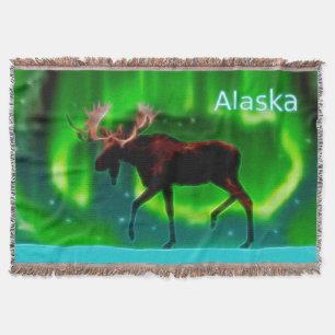 Northern Lights Moose Throw Blanket